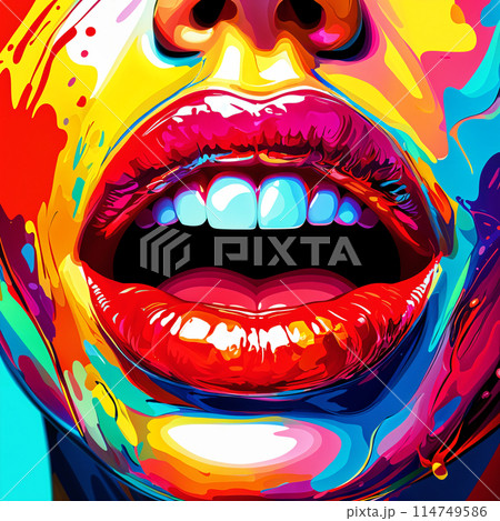 Colorful lips with teeth showing. Colorful lips with teeth showing. 114749586