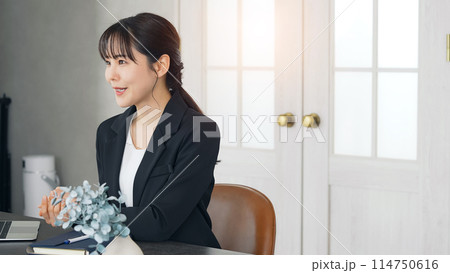 オフィスで会話する二人の女性 オフィスで会話する二人の女性 114750616