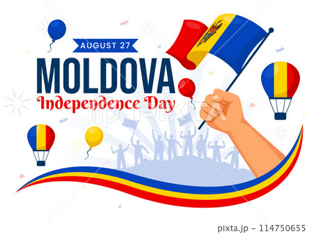 Moldova Independence Day Vector Illustration for August 27 featuring a Waving Flag in a National Holiday Flat Cartoon Style Background 114750655