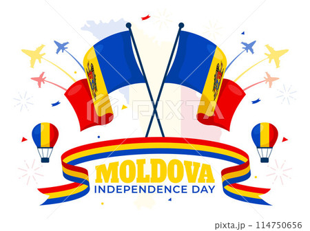 Moldova Independence Day Vector Illustration for August 27 featuring a Waving Flag in a National Holiday Flat Cartoon Style Background 114750656