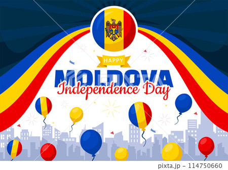 Moldova Independence Day Vector Illustration for August 27 featuring a Waving Flag in a National Holiday Flat Cartoon Style Background 114750660