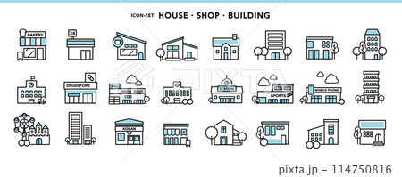 家、店、ビルなどシンプルデザインのアイコン素材 家、店、ビルなどシンプルデザインのアイコン素材 114750816