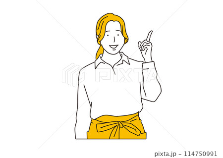 指を差す飲食店の若い女性スタッフ 114750991