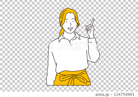 指を差す飲食店の若い女性スタッフ 114750991