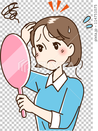 Women suffering from hair loss and thinning hair 114751075