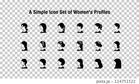 シンプルな女性の横顔のアイコンセット 114751522