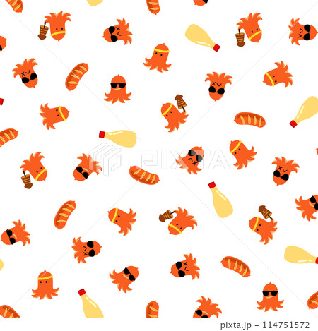 可愛いタコさんウインナーの柄背景, 可愛いタコさんウインナーの柄背景, 114751572