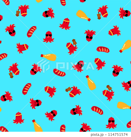 可愛いタコさんウインナーの柄背景, 可愛いタコさんウインナーの柄背景, 114751574