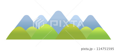 シンプルな山の風景イラスト　雪山と新緑の山々　白い背景に分離されたフラットなベクター素材 114751595