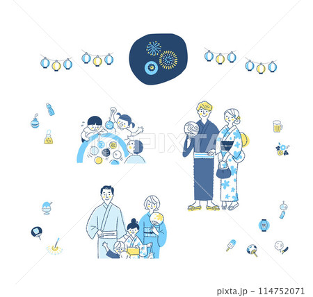 日本の祭りのイメージ 人物とアイコンセット 日本の祭りのイメージ 人物とアイコンセット 114752071