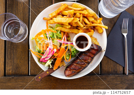 Duck magret breast with raspberry sauce Duck magret breast with raspberry sauce 114752657