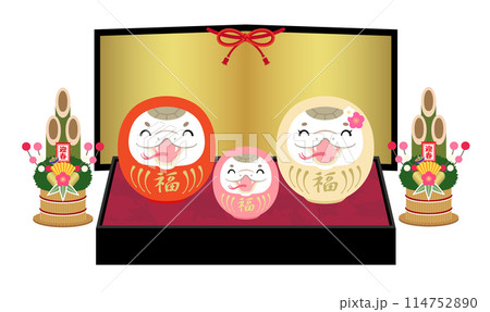 2025年　巳年　笑顔の巳だるまの家族と金屏風 114752890