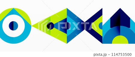 Blue and green logo with circle and triangles on white background Blue and green logo with circle and triangles on white background 114753500