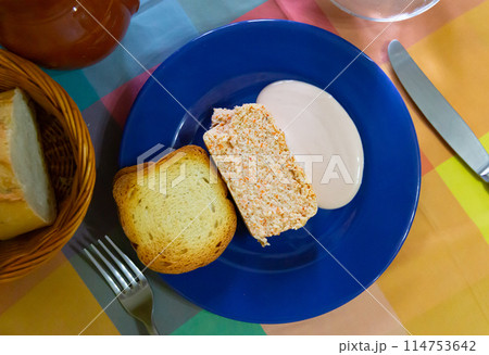 Top view of Asturian scorpionfish cake 114753642