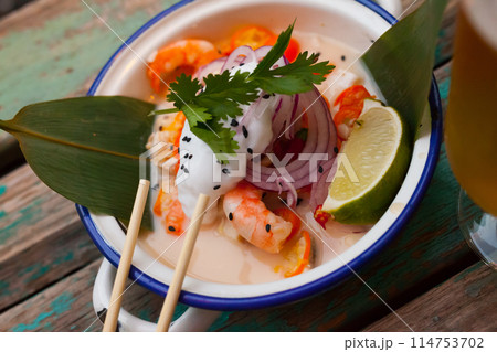 Ceviche in Vietnamese style with coconut milk 114753702
