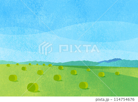 干草ロールのある風景イラスト 114754676