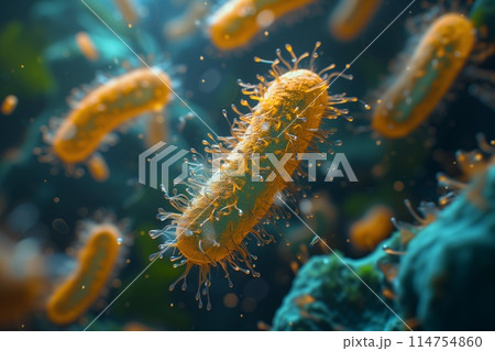 A highly detailed Illustration of Bacteria with Flagella A highly detailed Illustration of Bacteria with Flagella 114754860