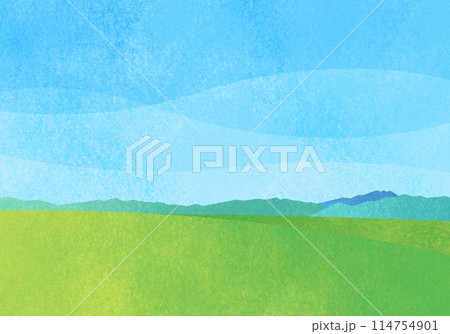 爽やかな空と草原のイラスト 爽やかな空と草原のイラスト 114754901