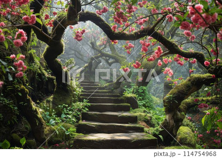 Mystic Staircase Wrapped in Blooming Flowers Mystic Staircase Wrapped in Blooming Flowers 114754968