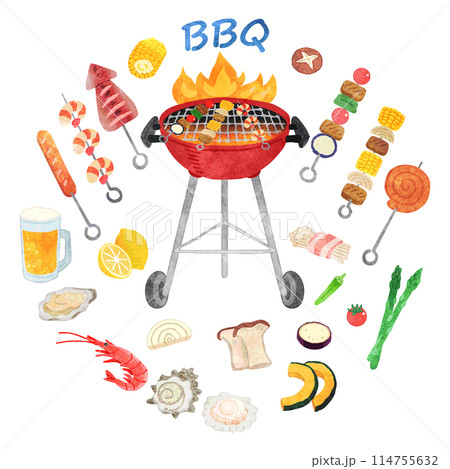 手描き水彩　BBQ　イメージイラスト　円形 114755632
