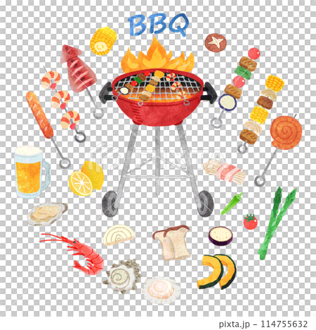 手繪水彩燒烤圖像插圖圓形 114755632
