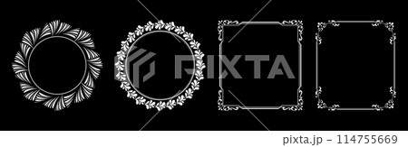 Set of decorative frames Elegant vector element for design in Eastern style, place for text. Floral black and white borders. Lace illustration for invitations and greeting cards. Set of decorative frames Elegant vector element for design in Eastern style, place for text. Floral black and white borders. Lace illustration for invitations and greeting cards. 114755669