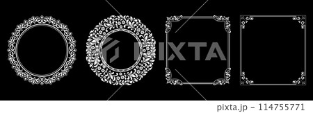 Set of decorative frames Elegant vector element for design in Eastern style, place for text. Floral black and white borders. Lace illustration for invitations and greeting cards. 114755771
