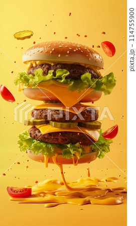 "Try our Double Cheeseburger: vivid, high-quality, and mouth-watering!" 114755900