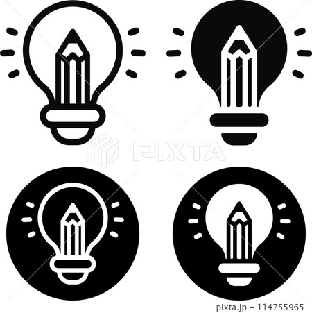 ペンと電球 アイコンセット ペンと電球 アイコンセット 114755965