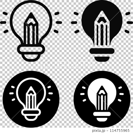 ペンと電球 アイコンセット ペンと電球 アイコンセット 114755965