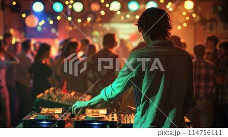 DJ captivates crowd with electric tunes on...のイラスト素材 [114756111] - PIXTA