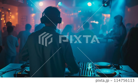 DJ captivates club-goers with lively set.のイラスト素材 [114756113] - PIXTA