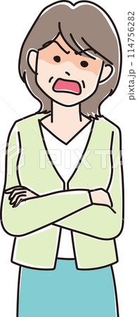 人物イラスト_怒った表情_女性_40代50代女性_中年女性_中年_おばさん 114756282