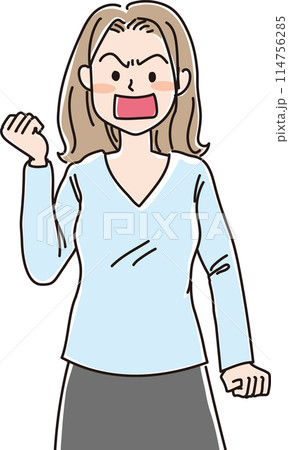 人物イラスト_怒った表情_若い女性_20代30代女性_ママ_女の人 人物イラスト_怒った表情_若い女性_20代30代女性_ママ_女の人 114756285