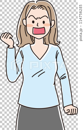 人物イラスト_怒った表情_若い女性_20代30代女性_ママ_女の人 人物イラスト_怒った表情_若い女性_20代30代女性_ママ_女の人 114756285