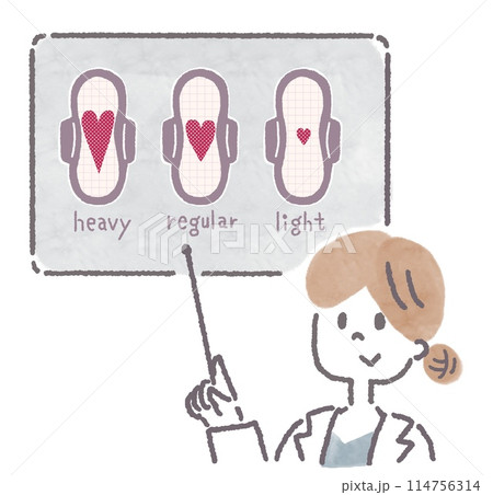 経血量について説明する女性医師 経血量について説明する女性医師 114756314