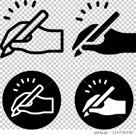 Hand holding a pen icon set Hand holding a pen icon set 114756330