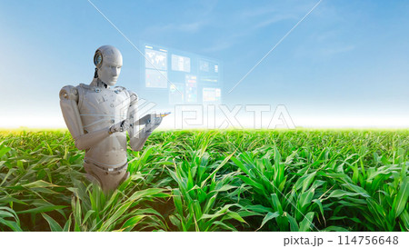 Agriculture technology concept with assistant robot with graphic display 114756648
