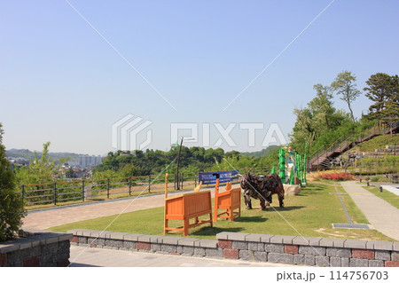Namgang Yudeung Exhibition Center and Park in Jinju-si, South Korea - April 29, 2024 - Namgang Yudeung Exhibition Center and Park in Jinju-si, Gyeongsangnam-do, South Korea is a beautiful art park tha 114756703