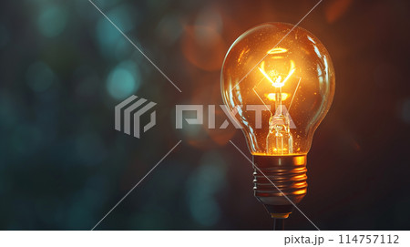 A light bulb glowing brightly against a dark background, symbolizing a new idea 114757112