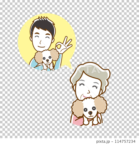 Illustration of a dog and an old lady. 114757234