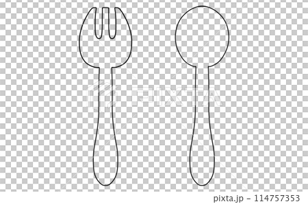 Loose and simple cutlery set of 2, line drawing 114757353