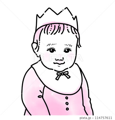 水彩風シンプルイラスト　王冠をかぶった赤ちゃん 114757611