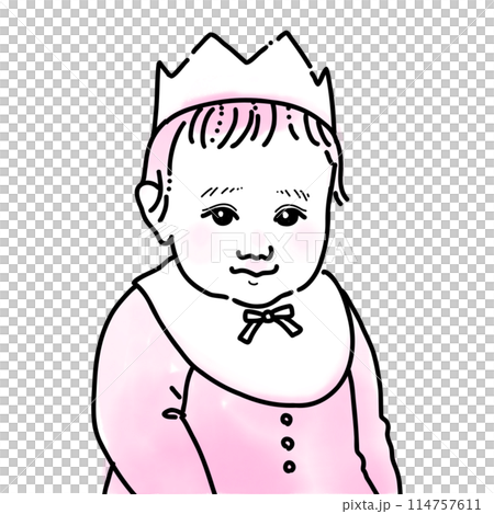 水彩風シンプルイラスト　王冠をかぶった赤ちゃん 114757611