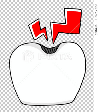 ゆるめシンプルな虫歯が痛む歯 ベタ塗り ゆるめシンプルな虫歯が痛む歯 ベタ塗り 114757668
