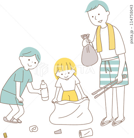 ゴミ拾いをする親子 ゴミ拾いをする親子 114758043