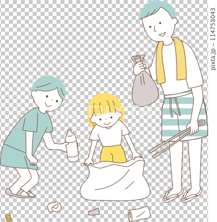 ゴミ拾いをする親子 ゴミ拾いをする親子 114758043