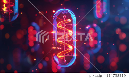A glowing capsule with a DNA double helix inside, representing gene therapy 114758519