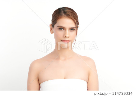 Beautiful young asian woman with clean fresh skin on white background, Face care, Facial treatment, Cosmetology, beauty and spa, Asian women portrait. 114759334
