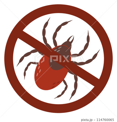 Stop ticks sign. Prevent a tick bite crossed out tick warning sign. Encephalitis, parasite, forbidden circle Stop ticks sign. Prevent a tick bite crossed out tick warning sign. Encephalitis, parasite, forbidden circle 114760065